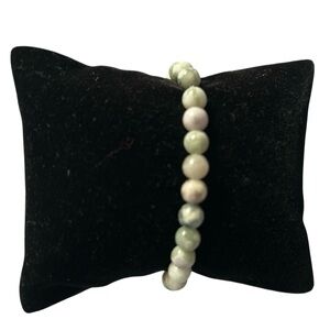 Natural Green / White Peace Jade Beaded Stretch Bracelet 6mm